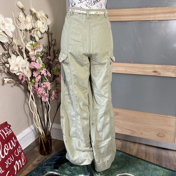 Abercrombie and Fitch Pants Womens Large Green Wide Cargo Leg Coastal Floral - Picture 10 of 15